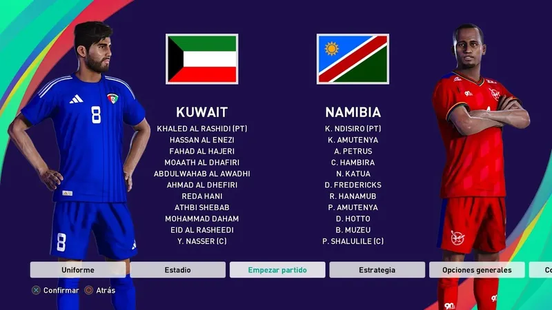 Cầu thủ Kuwait và Namibia cạnh tranh quả bóng trên sân cỏ