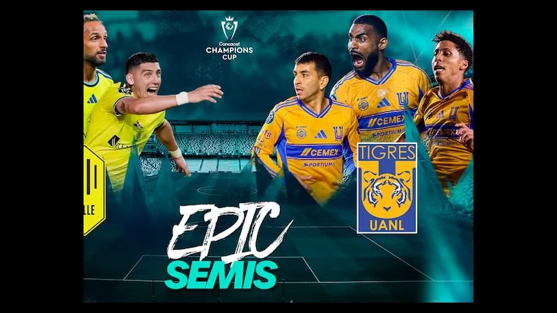 Cầu thủ Nashville và Tigres UANL tranh chấp quả bóng trên sân